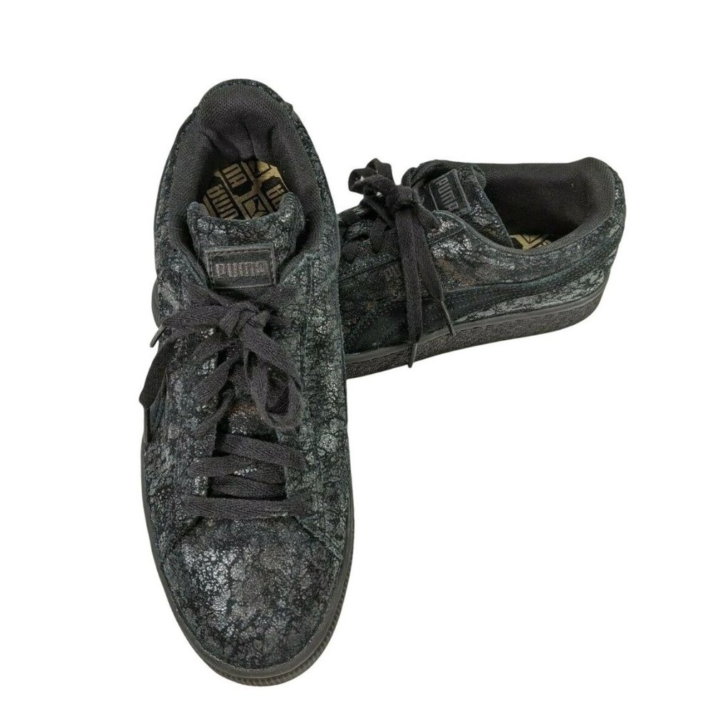 Puma Black Velvet Crackle Low-Top Sneakers